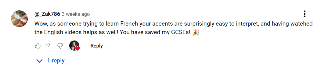 YouTube Comment - Easy to interpret French accents